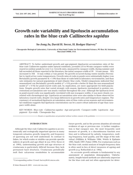 Growth Rate Variability and Lipofuscin Accumulation Rates in the Blue Crab Callinectes Sapidus