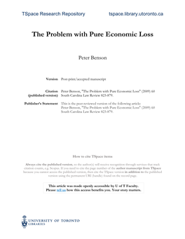 The Problem with Pure Economic Loss