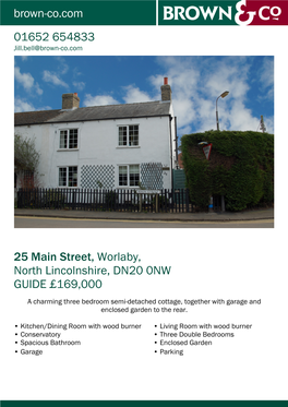 25 Main Street, Worlaby, North Lincolnshire, DN20 0NW GUIDE £ 169,000