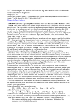 ROC Curve Analysis and Medical Decision Making