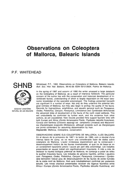 Observations on Coleoptera of Mallorca, Balearic Islands