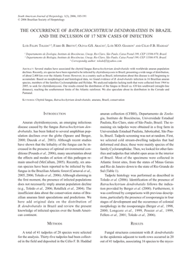 The Occurrence of Batrachochytrium Dendrobatidis in Brazil and the Inclusion of 17 New Cases of Infection