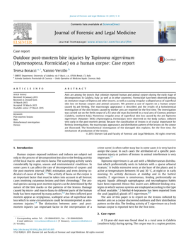 Outdoor Post-Mortem Bite Injuries by Tapinoma Nigerrimum (Hymenoptera, Formicidae) on a Human Corpse: Case Report