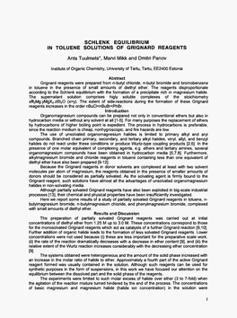 Schlenk Equilibrium in Toluene Solutions of Grignard Reagents