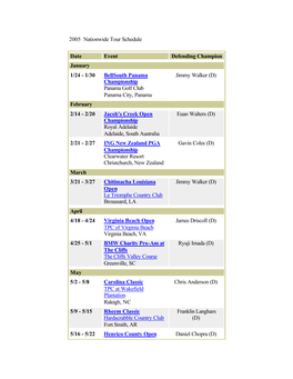 2005 Nationwide Tour Schedule