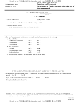 Supplemental Statement Washington, DC 20530 Pursuant to the Foreign Agents Registration Act of 1938, As Amended