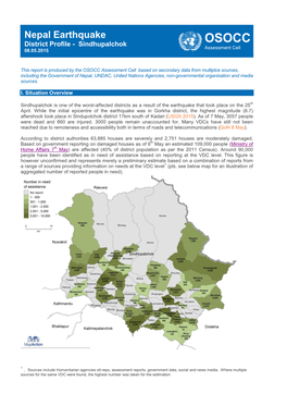 Nepal Earthquake District Profile - Sindhupalchok OSOCC Assessment Cell 08.05.2015