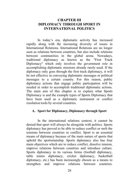 Chapter Iii Diplomacy Through Sport in International Politics