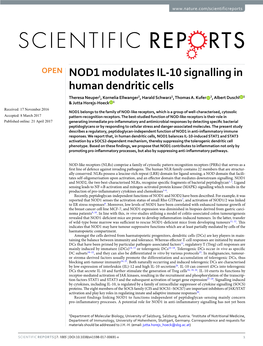NOD1 Modulates IL-10 Signalling in Human Dendritic Cells Theresa Neuper1, Kornelia Ellwanger2, Harald Schwarz1, Thomas A