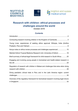 Research with Children: Ethical Processes and Challenges Around the World October 2016
