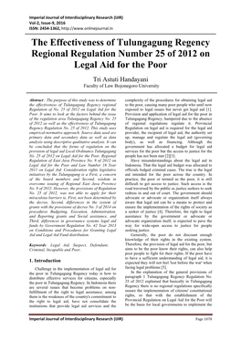 The Effectiveness of Tulungagung Regency Regional Regulation Number 25 of 2012 on Legal Aid for the Poor