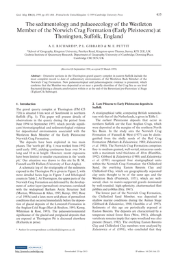 The Sedimentology and Palaeoecology of the Westleton Member of the Norwich Crag Formation (Early Pleistocene) at Thorington, Suffolk, England