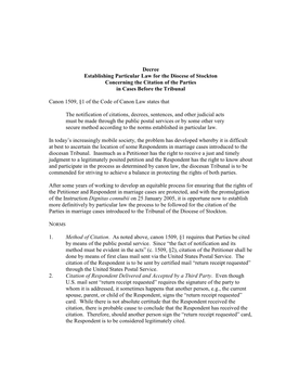 Decree Establishing Particular Law for the Diocese of Stockton Concerning the Citation of the Parties in Cases Before the Tribunal