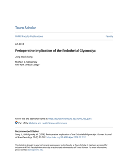 Perioperative Implication of the Endothelial Glycocalyx