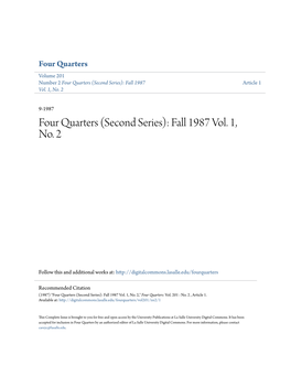 Four Quarters (Second Series): Fall 1987 Vol. 1, No. 2