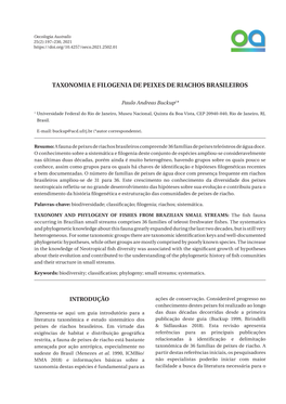 Taxonomia E Filogenia De Peixes De Riachos Brasileiros