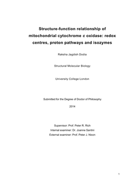 Structure-Function Relationship of Mitochondrial Cytochrome C Oxidase: Redox Centres, Proton Pathways and Isozymes