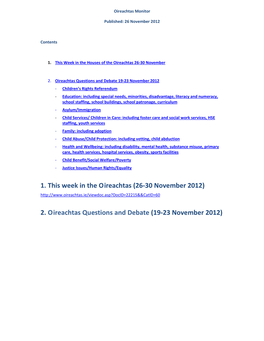(26-30 November 2012) 2. Oireachtas Questions and Debate