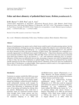 Foliar and Shoot Allometry of Pollarded Black Locust, Robinia Pseudoacacia L