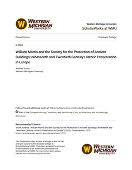 William Morris and the Society for the Protection of Ancient Buildings: Nineteenth and Twentieth Century Historic Preservation in Europe