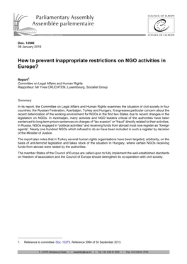 How to Prevent Inappropriate Restrictions on NGO Activities in Europe?