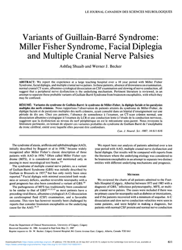 Miller Fisher Syndrome, Facial Diplegia and Multiple Cranial Nerve Palsies Ashfaq Shuaib and Werner J