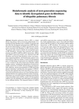 Bioinformatic Analysis of Next‑Generation Sequencing Data to Identify Dysregulated Genes in Fibroblasts of Idiopathic Pulmonary Fibrosis