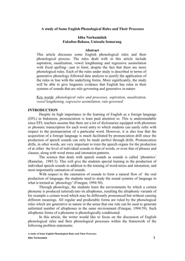 A Study of Some English Phonological Rules and Their Processes