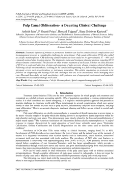 Pulp Canal Obliteration- a Daunting Clinical Challenge