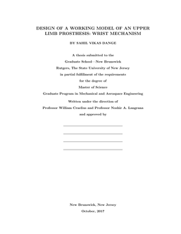 Design of a Working Model of an Upper Limb Prosthesis: Wrist Mechanism