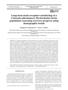 Long-Term Mark-Recapture Monitoring of a Colorado Pikeminnow Ptychocheilus Lucius Population: Assessing Recovery Progress Using Demographic Trends