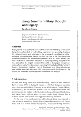 Jiang Zemin's Military Thought and Legacy