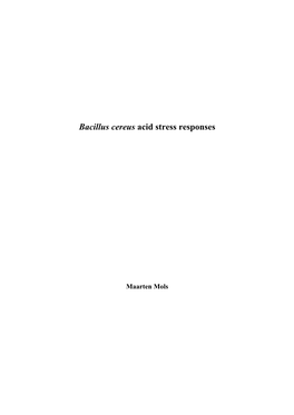 Bacillus Cereus Acid Stress Responses