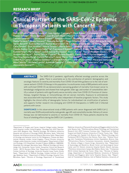 Clinical Portrait of the SARS-Cov-2 Epidemic in European Patients with Cancer
