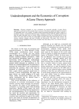 Underdevelopment and the Economics of Corruption: a Game