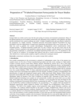 Preparation of 15N-Labeled Potassium Ferrocyanide for Tracer Studies