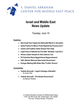 Israel and Middle East News Update