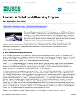 A Global Land-Observing Program, Fact Sheet 023-03 (March 2003) 05/31/2006 12:58 PM