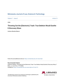 (Electronic) Trash: True Deletion Would Soothe E-Discovery Woes