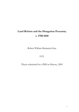 Land Reform and the Hungarian Peasantry C. 1700-1848