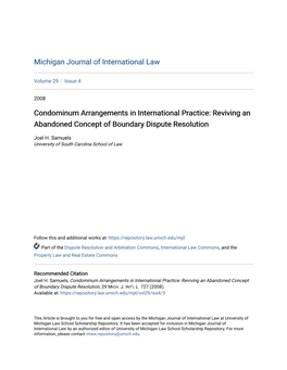 Condominum Arrangements in International Practice: Reviving an Abandoned Concept of Boundary Dispute Resolution