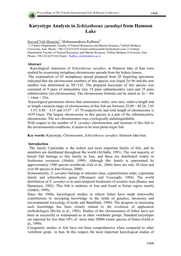 Karyotype Analysis in Schizothorax Zarudnyi from Hamoon Lake