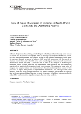 State of Repair of Marquees on Buildings in Recife, Brazil: Case Study and Quantitative Analysis