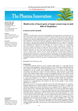 Biodiversity of Insect Pests of Major Cereal Crops in Mid Hills of Meghalaya