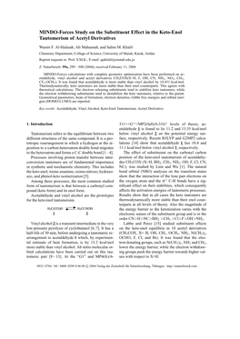 MINDO-Forces Study on the Substituent Effect in the Keto-Enol Tautomerism of Acetyl Derivatives