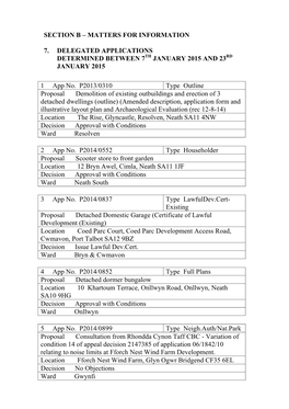 Section B – Matters for Information 7. Delegated