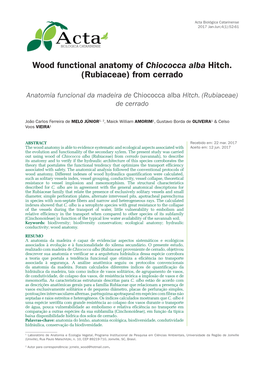 Wood Functional Anatomy of Chiococca Alba Hitch