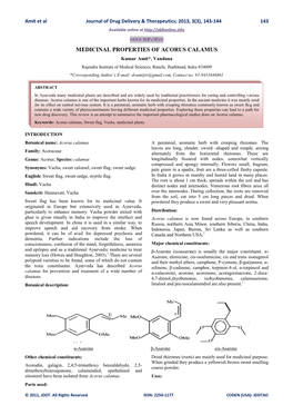 Medicinal Properties of Acorus Calamus