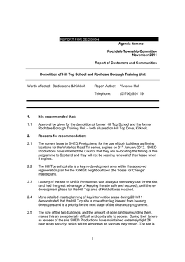 Rochdale Township Committee November 2011 Report Of