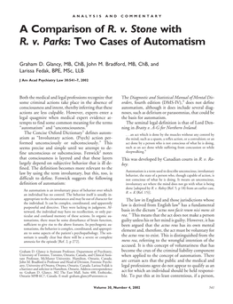 A Comparison of R. V. Stone with R. V. Parks: Two Cases of Automatism
